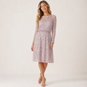 JACKIE JON Dress Women's Size 14 Blush Lace Floral Embellished Waist Romantic